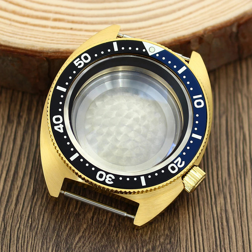 41mm Gold PVD Captain Willard Watch Case Domed Sapphire Tuna Turtle for Seiko MOD NH35 NH36 NH34 4R36 Movts Abalone Screw Crown