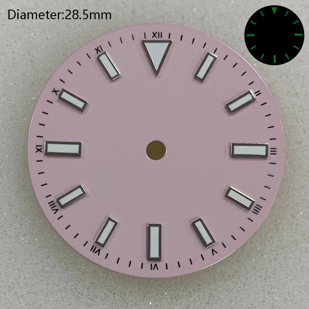 28.5mm NH35 double bar watch dial luminous grass green red dark blue yellow dial for NH35 automatic movement watch accessories can customize logo