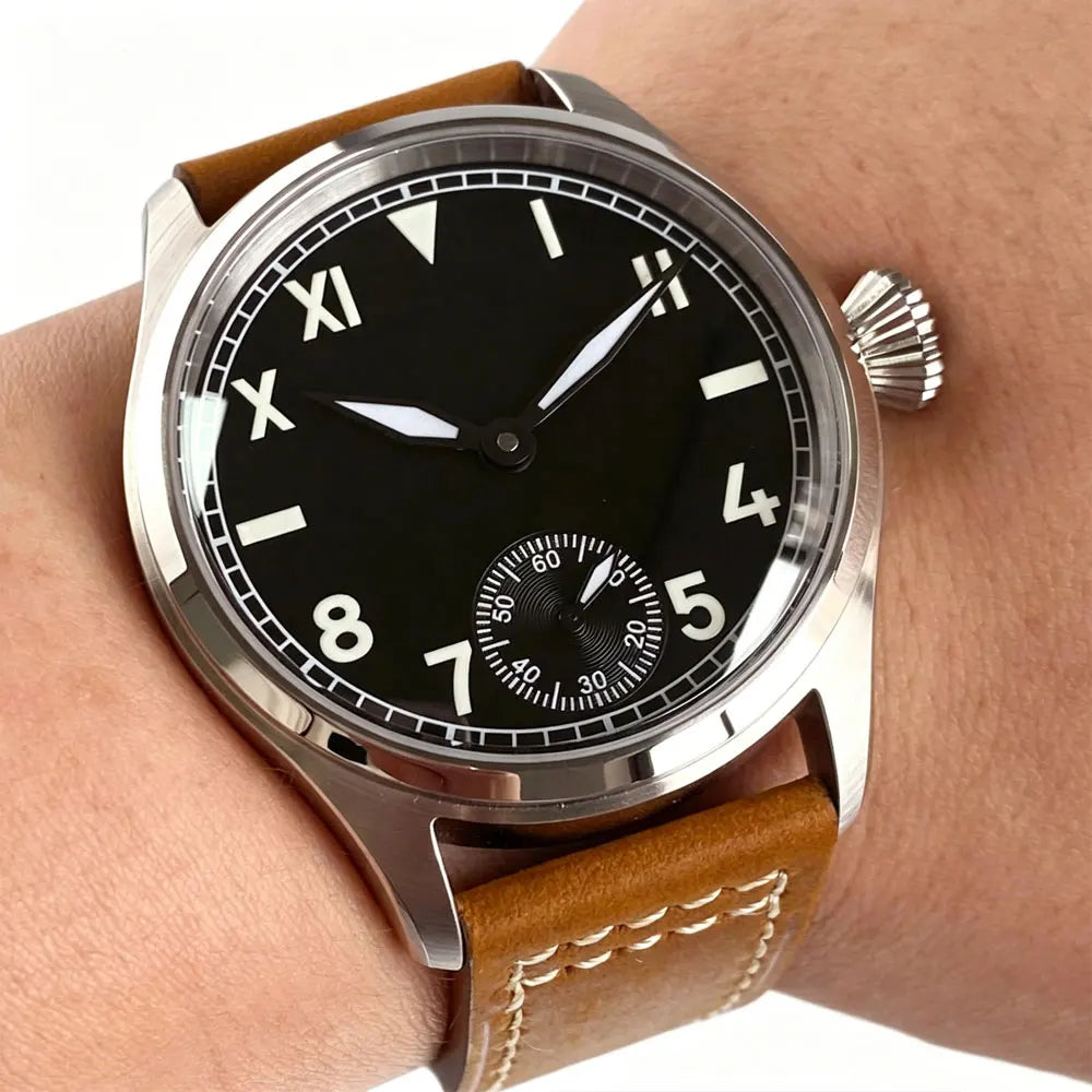 42mm Retro Pilot Watch Asian 6498 Seagull ST3621 Hand-Wound Sapphire Glass 5ATM Sub Second