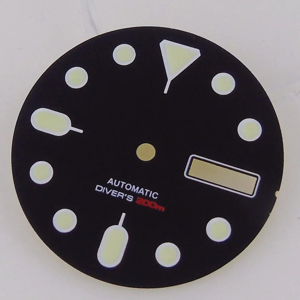 Nologo 29mm Watch Dial 3.8 Clock for NH 36 Movement Weekday Date Orange/white/black Dial Face Plate Green Lume for Di ver Watch