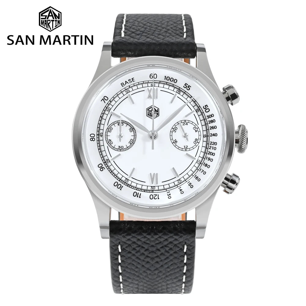 San Martin Men Quartz Watch VK64 Chronograph 38mm SN0101  Sapphire Glass Quick Release Strap 5bar