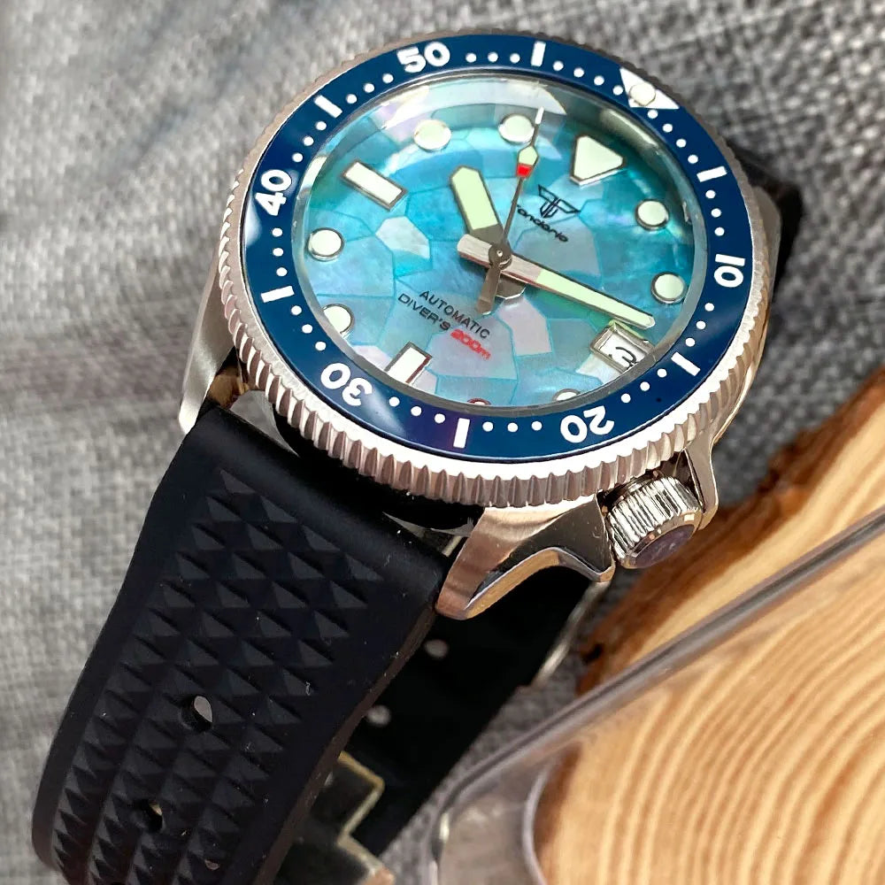 37mm SkX013 Watch Mop Dial Tandorio TD227M 20bar Diver Stainless Steel 3.8 Crown Sapphire