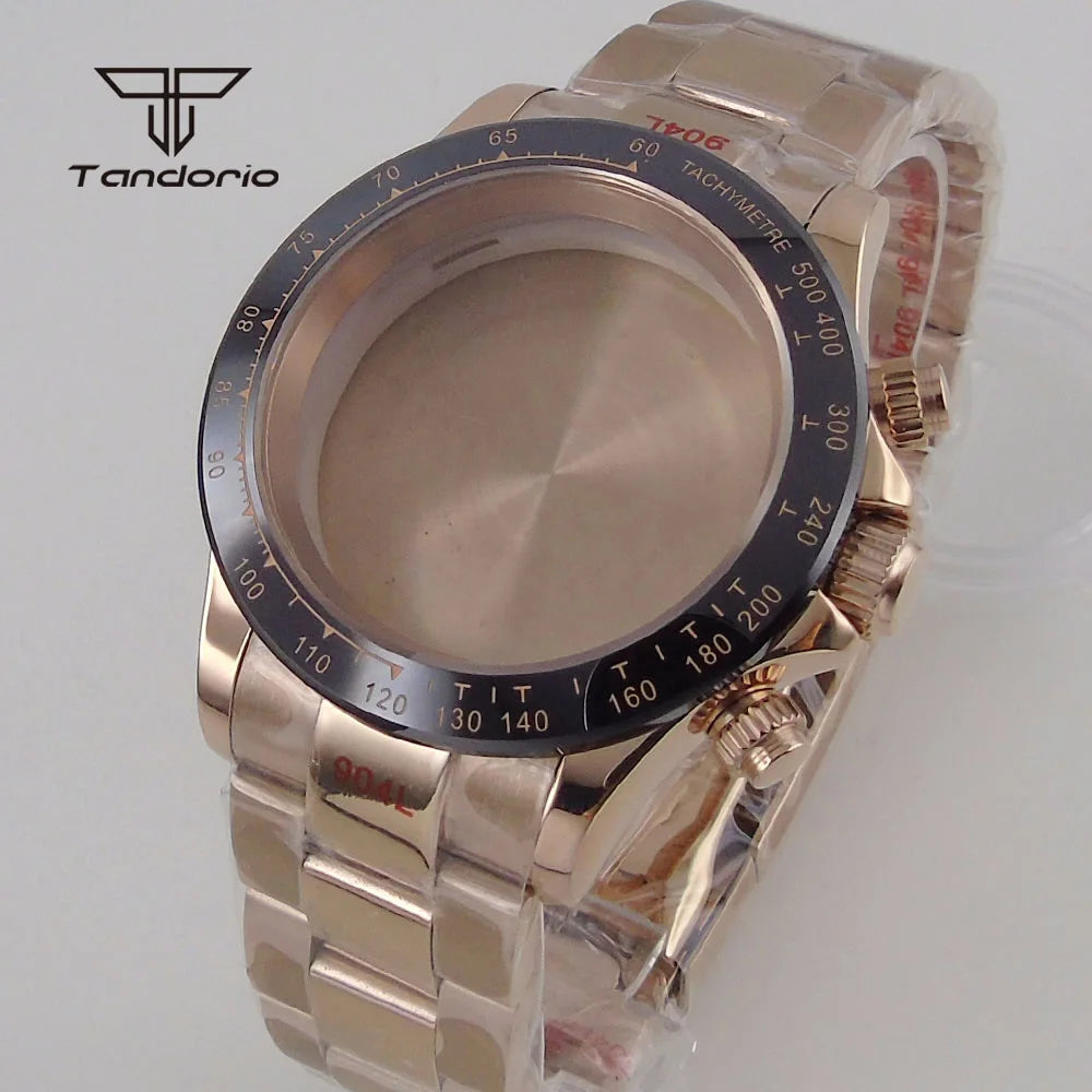 39mm Quartz Watch Case+Watchband Sapphire Glass Fit VK63 VK64 Movt Multi-Functional Chronograph Men Wristwatch Accessories Parts