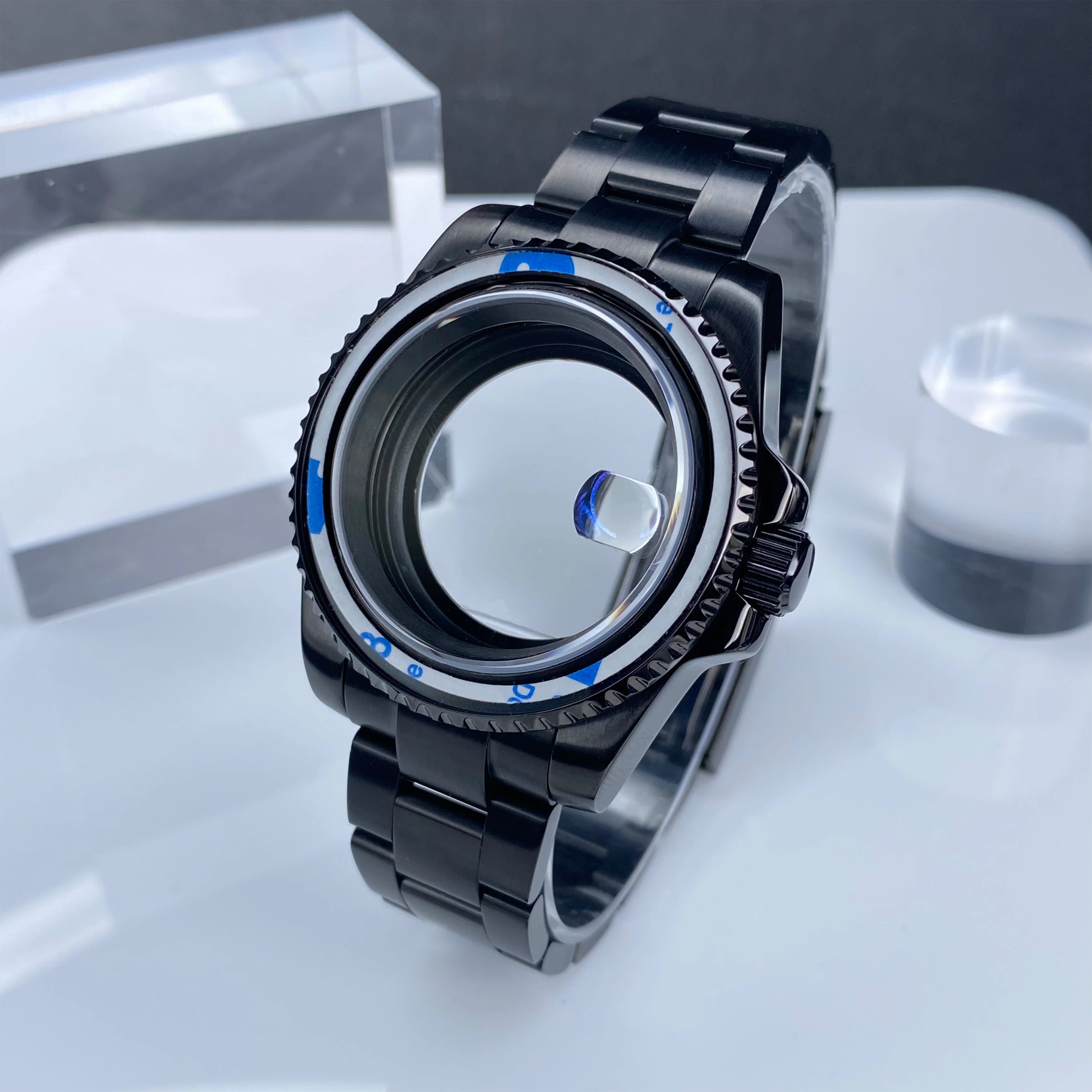 GMT/SUB NH35 watch case 40mm Black Stainless Steel High Quality Sapphire Glass Alloy/Ceramic Bezel case fit nh35 movement