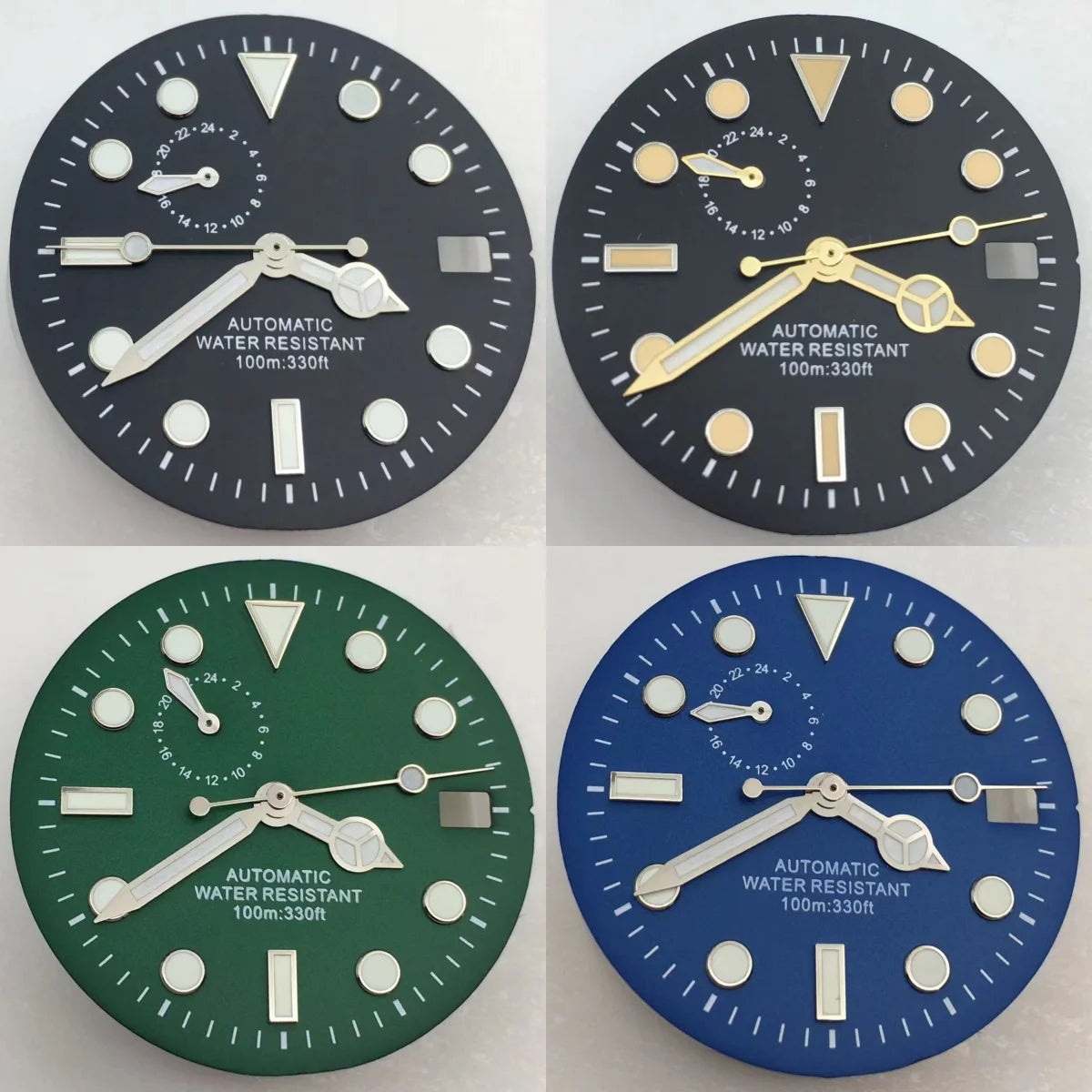 29mm Sterile TMI NH37 Watch Dial Hand Set Black Blue Green Dial Silver Orange Index Green Luminous