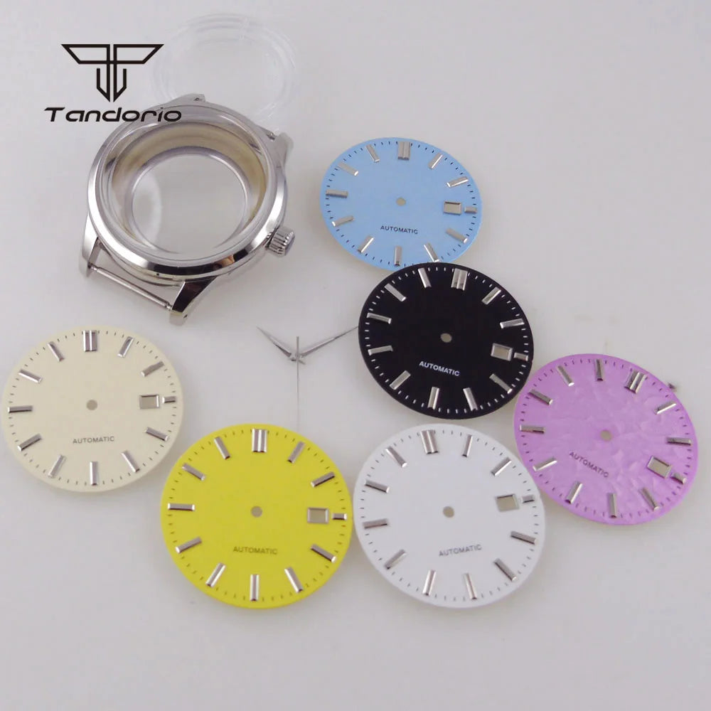 Tandorio Cocktail Mod Watch Case Domed Sapphire 40mm NH35 Automatic +33.5mm Dial Set Glass Back GS Style Accessary