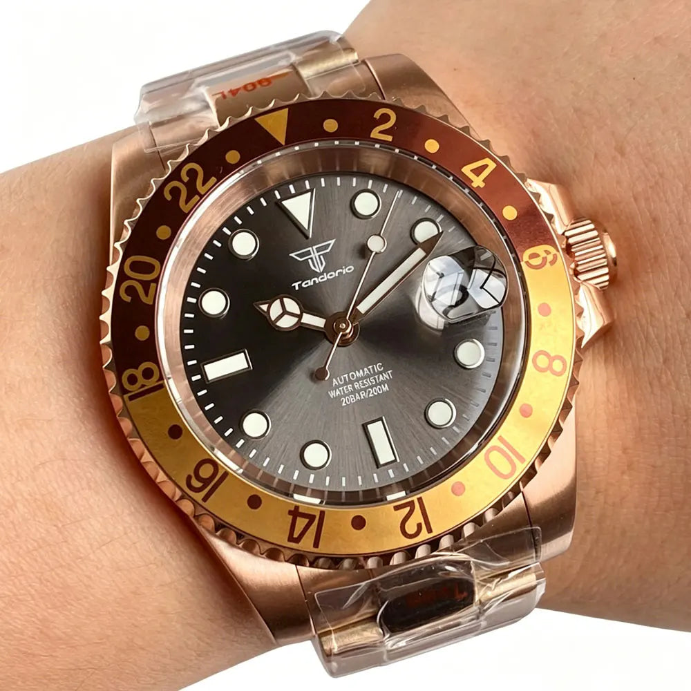 40mm Rose Gold Sub Watch with GMT Bezel Tandorio TD015R Miyota 8215/pt5000 20ATM Sapphire