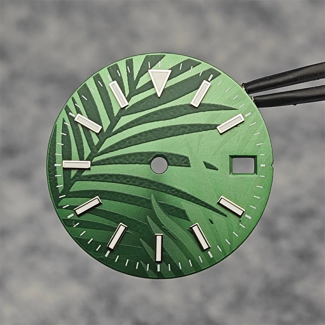 28.5mm leaf Watch Dial Blue Green Luminous for NH35/NH35A/4R/7S Movement 28.5mm Watch Faces Watch Accessories Replacement Parts