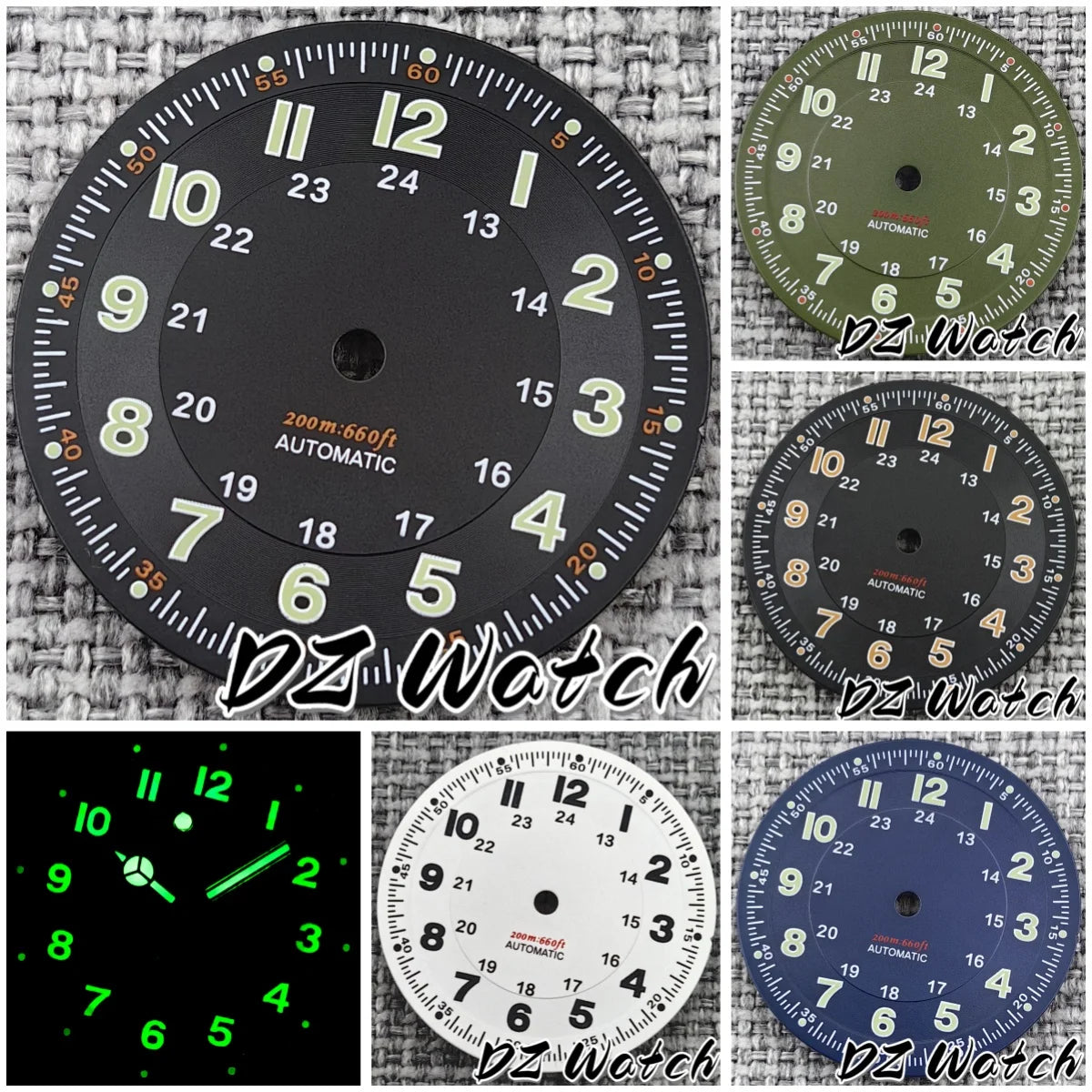 NH35 New 29mm Black/White/Green/Blue Pilot Style Watch Dial Face Set Arabic Numerals Fit NH36 ETA2824 PT5000 Automatic Movement