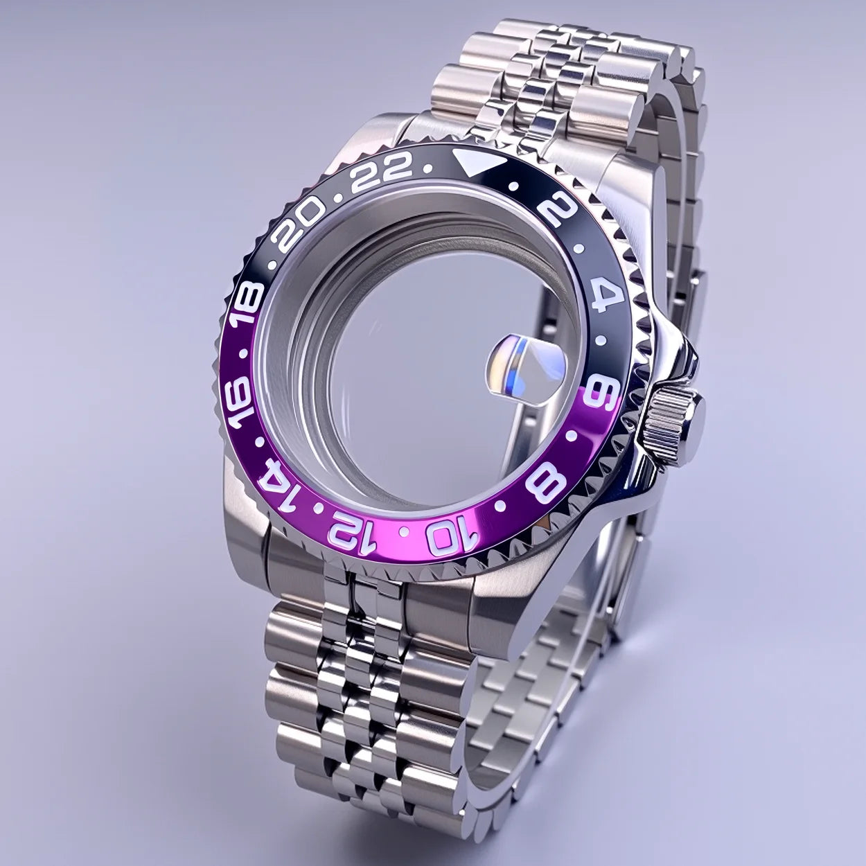 GMT Watch Case 40mm NH34 Nh35 Sliver Watch Case with Sapphire Crystal 120 Click Compatible with NH34/NH35/NH36 Movements Water-Resistant 28.5mm Dial