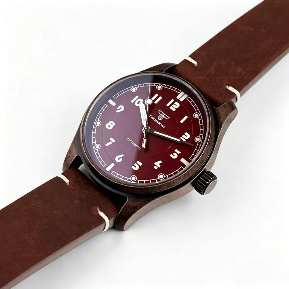 PVD Aged Pilot Watch Tandorio TD147V Vintage 39mm Bronze Coated Miyota 8215 PT5000 20ATM Sapphire Glass 10bar
