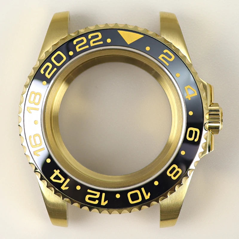 40MM PVD Gold Submariner Watch Case GMT Yacht Master Polish Strap Sapphire Glass For NH35 NH36 NH34 NH38 Miyota 8215 Eta 2824 GMT SUB Yacht 20ATM waterproof