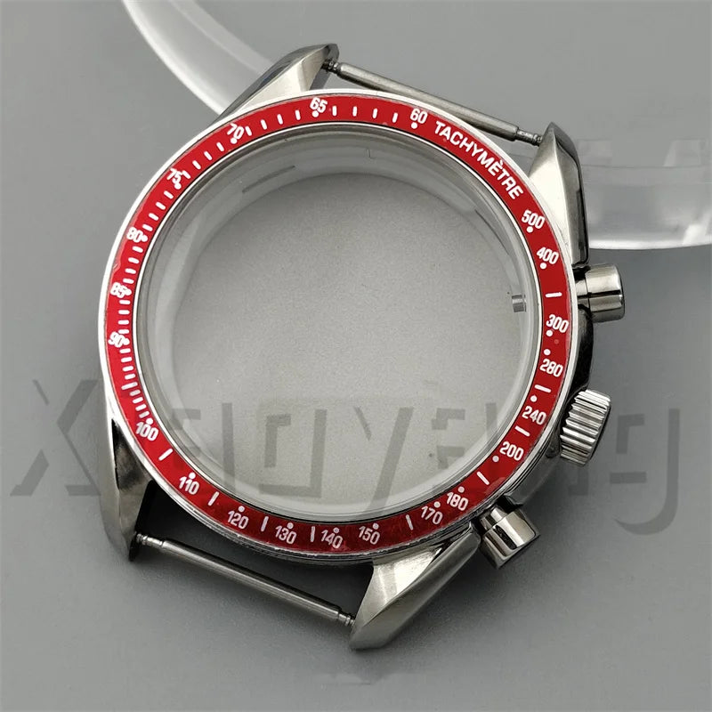 Speed Master Case 40mm VK63 Silver Watch Case Blue Green Black Silver Insert With Coated Glass For VK63 Quartz Chronograph Movement Steel Bracelet