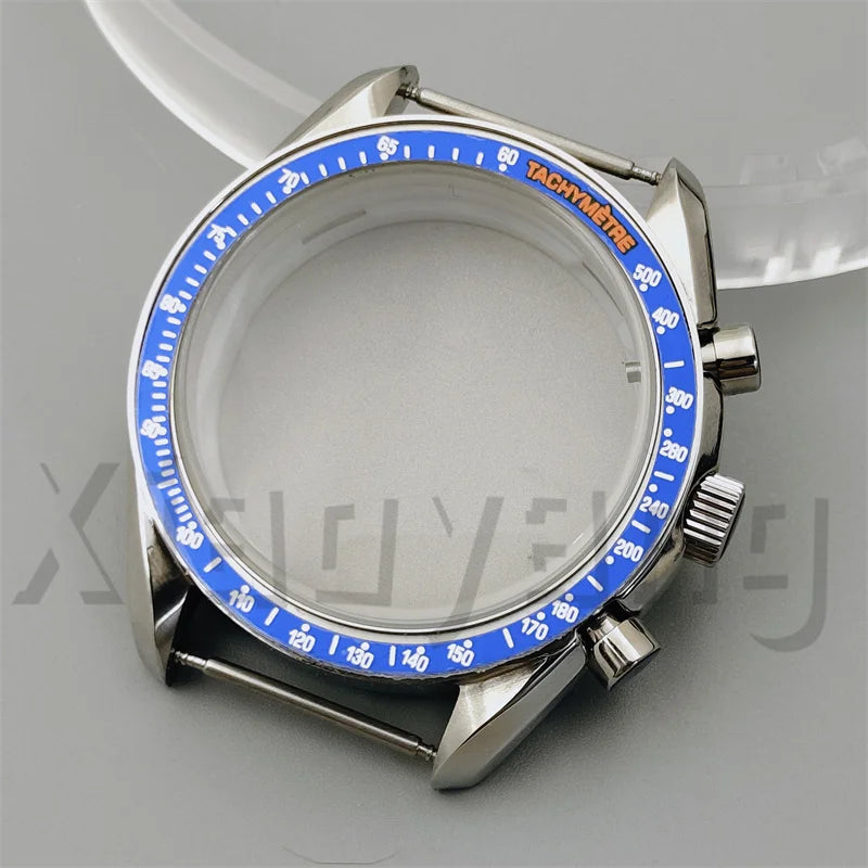 Speed Master Case 40mm VK63 Silver Watch Case Blue Green Black Silver Insert With Coated Glass For VK63 Quartz Chronograph Movement Steel Bracelet