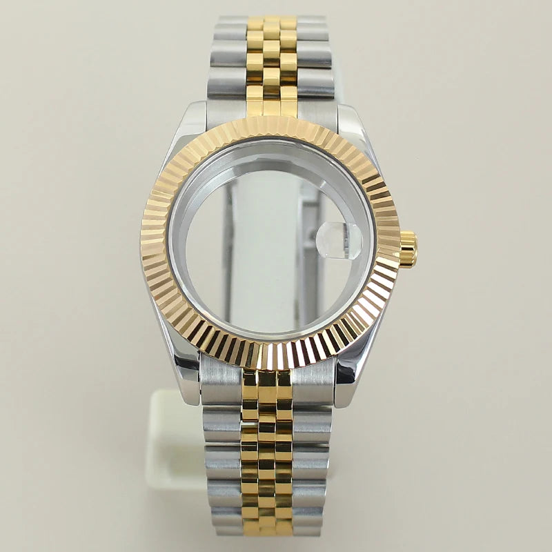 Silver DateJust Watch Case Two Tone Watch Case 39mm 36mm Fluted Sapphire Crystal For Seiko NH35 NH36 NH38 NH34 Miyota 8215 Movement 28.5 Dial Jubilee Bracelet (Copy)
