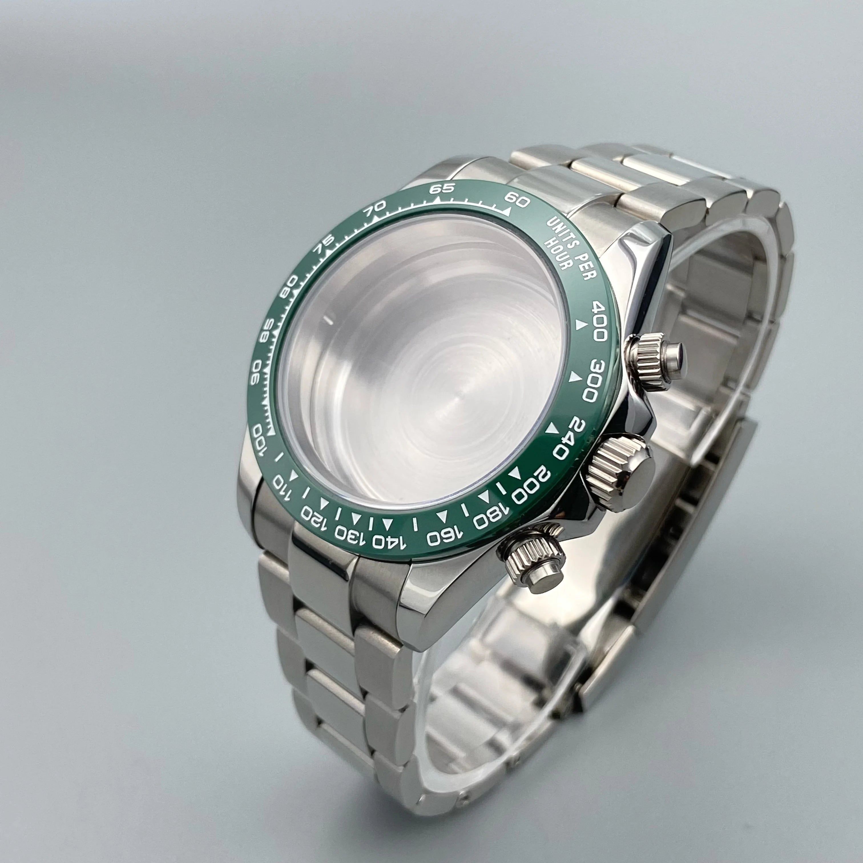 39mm VK63 watch Case Chronograph Silver 316 Stainless Steel Quartz Movement Watch Accessories Fits 20mm Strap