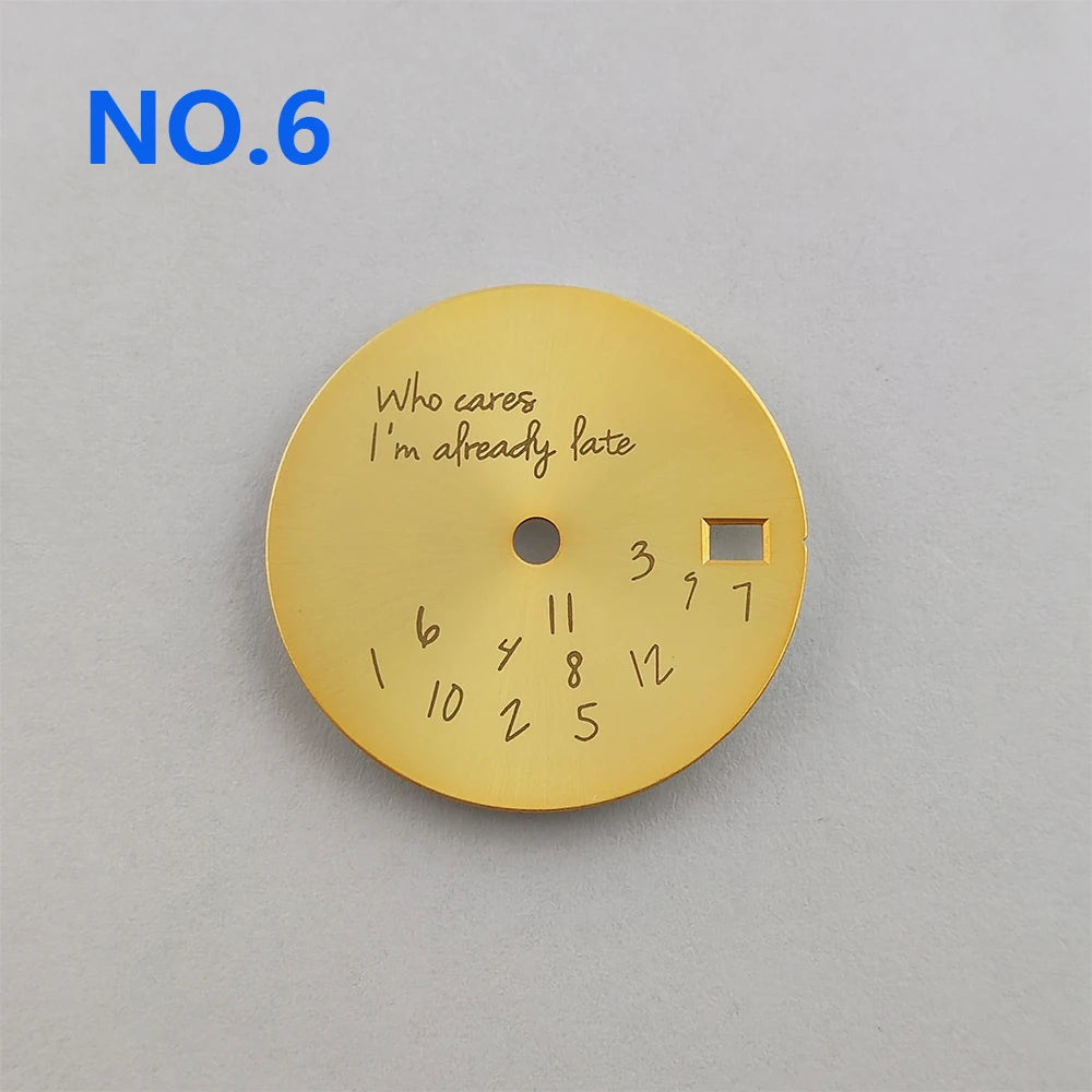 Who Cares Watch Dial 28.5mm nh35 Dial Who cares im already late Dial Watch Face gold text For NH35/NH36 Movement Watch Accessories