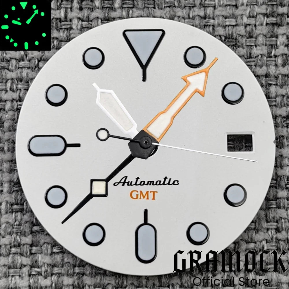 29mm Blue Red Black Orange GMT NH34 White Glossy Dial With Hands C3 Lume Fit NH34 Mechanical Watch Modified Accessories