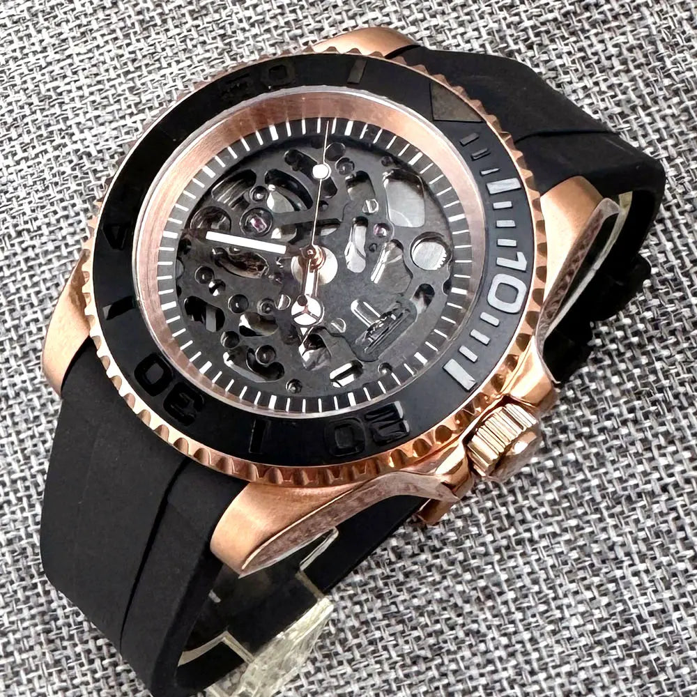 Gold / Rose Gold Skeleton Yacht Master Mod 40mm Tandorio TD601 Japan NH72A Automatic 20bar Sapphire Crystal 120clicks