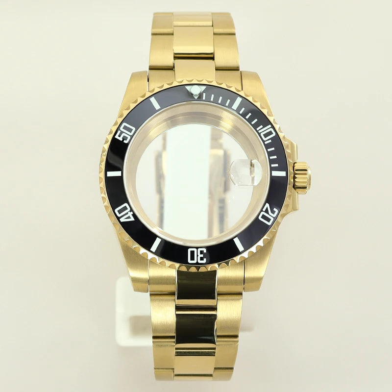 40MM PVD Gold Submariner Watch Case GMT Yacht Master Polish Strap Sapphire Glass For NH35 NH36 NH34 NH38 Miyota 8215 Eta 2824 GMT SUB Yacht 20ATM waterproof