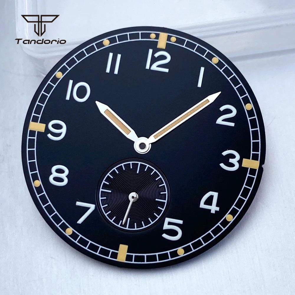 ST1701 Dial For Pilot Watch 33.5mm Black/Blue Color Watch Dial+Hands Set Luminous Arabic Numerals Sub second
