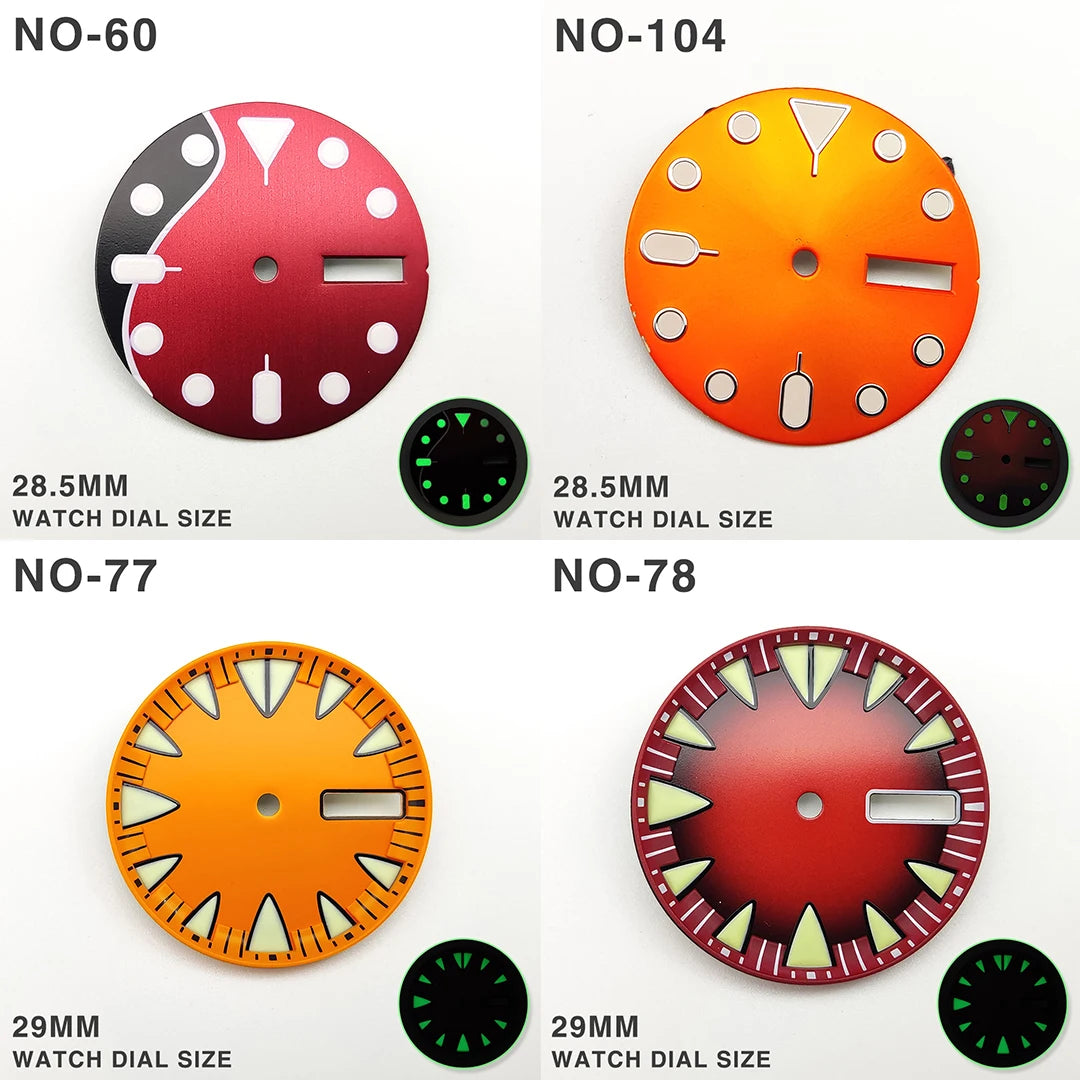 NH36 Dial 29MM Green Luminous Watch Faces with Dual Calendar Date Orange Surface Modification Accessories for NH36/4R Movement