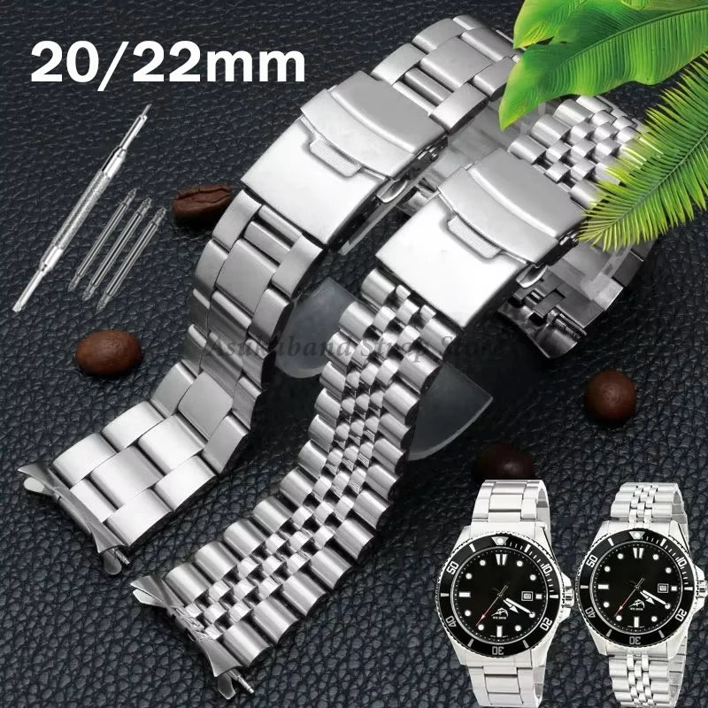 Stainless Steel Strap for Seiko Watch Band 18mm 19mm 20mm 22mm 24mm for Oyster for Jubilee Curved Metal Bracelet Men Women Band