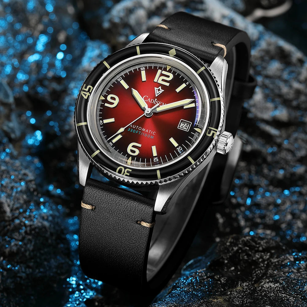 CADISEN C8239 40mm Dive Watch MIYOTA 8215 Movement 10bar AR Mineral Crystal Luminous Red Mens Watches