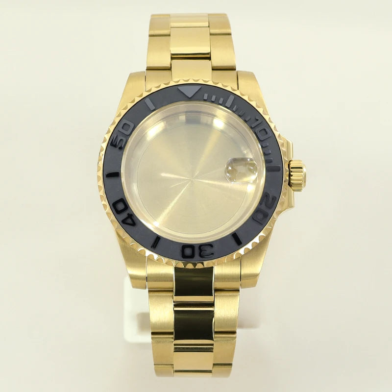 40MM PVD Gold Submariner Watch Case GMT Yacht Master Polish Strap Sapphire Glass For NH35 NH36 NH34 NH38 Miyota 8215 Eta 2824 GMT SUB Yacht 20ATM waterproof