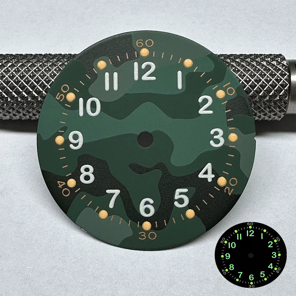Camoflage watch dial NH35 military green Dial 28.5mm Universal Modified Military Retro C3 Luminous Dial For Wristwatches Men