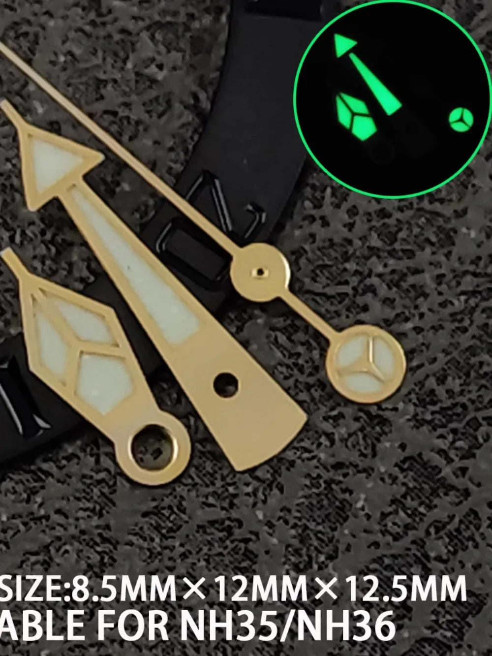 wide Watch Hands for NH35 Green Luminous Gold Silver Edge Watch Accessories with Diamond/Sword/Cross Second Hand for NH35/NH36/4R/7S Movement