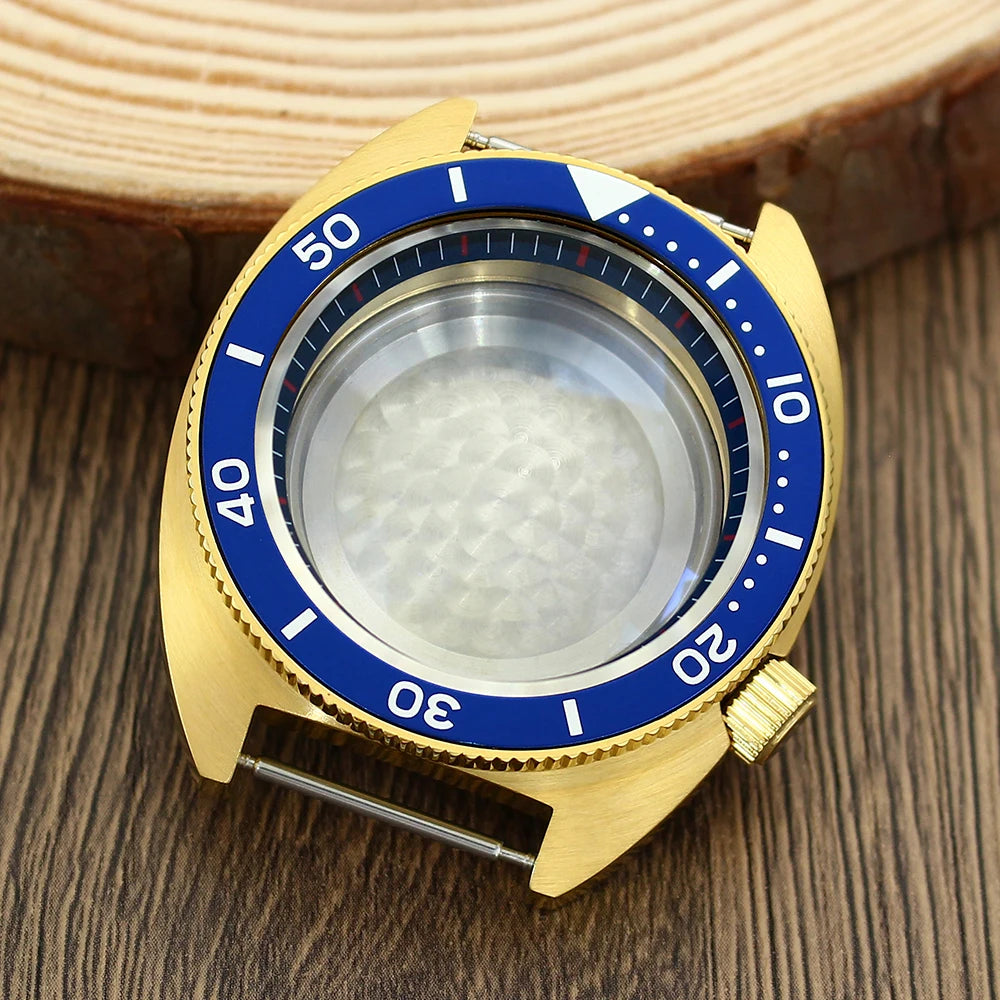 41mm Gold PVD Captain Willard Watch Case Domed Sapphire Tuna Turtle for Seiko MOD NH35 NH36 NH34 4R36 Movts Abalone Screw Crown