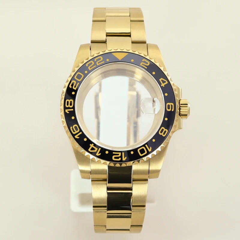 40MM PVD Gold Submariner Watch Case GMT Yacht Master Polish Strap Sapphire Glass For NH35 NH36 NH34 NH38 Miyota 8215 Eta 2824 GMT SUB Yacht 20ATM waterproof