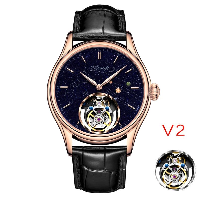 42mm AESOP 7049 Original Flying Tourbillon Watches for Men Skeleton Movement Fashion Sapphire