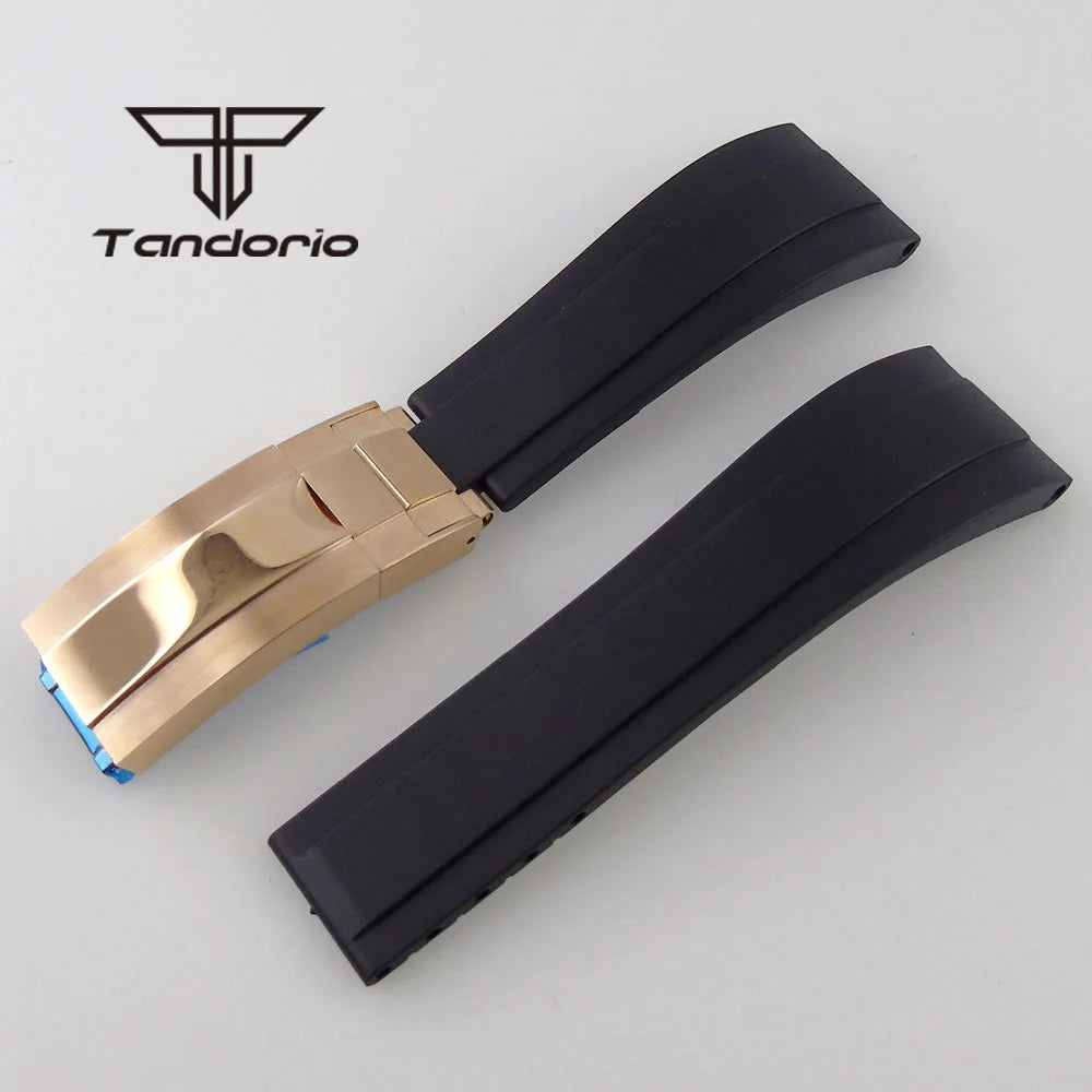 20mm Width Black/Blue/Green Silicone Rubber Strap Watchbands Black/Rose Gold Buckle Watch Spare Parts Accessories