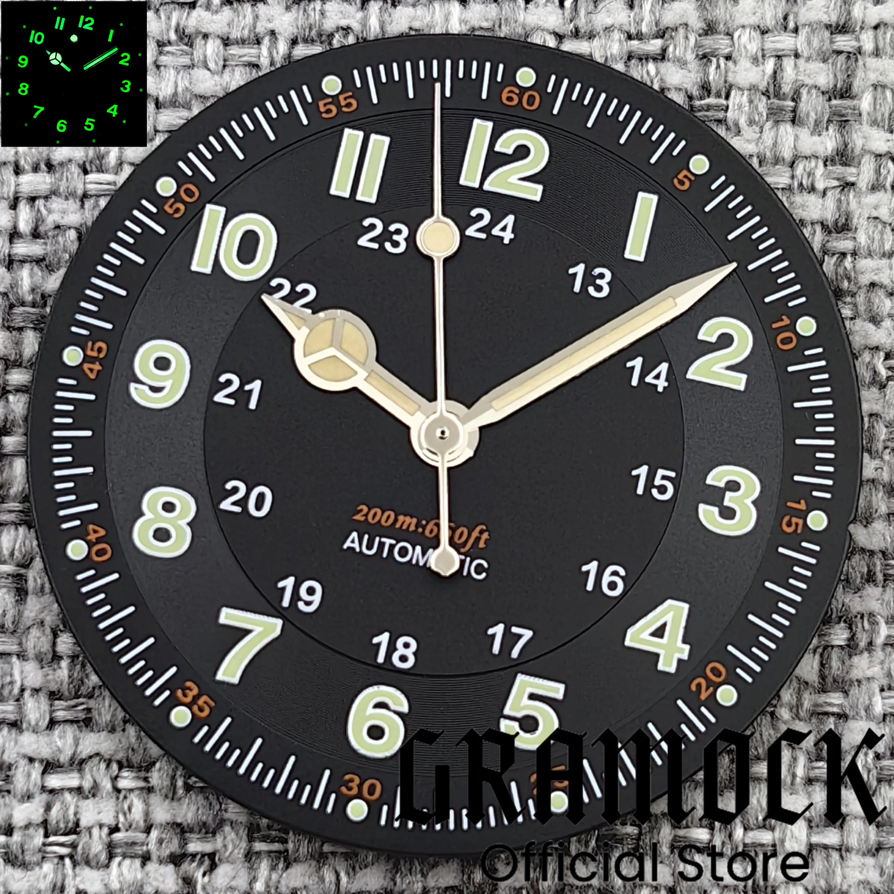 Gramock Classics Sterile 29mm Pilot Black Watch Dial Part for NH35/36 ETA PT5000 Miyota Mingzhu DG ST2130 Movement Part Hand Set