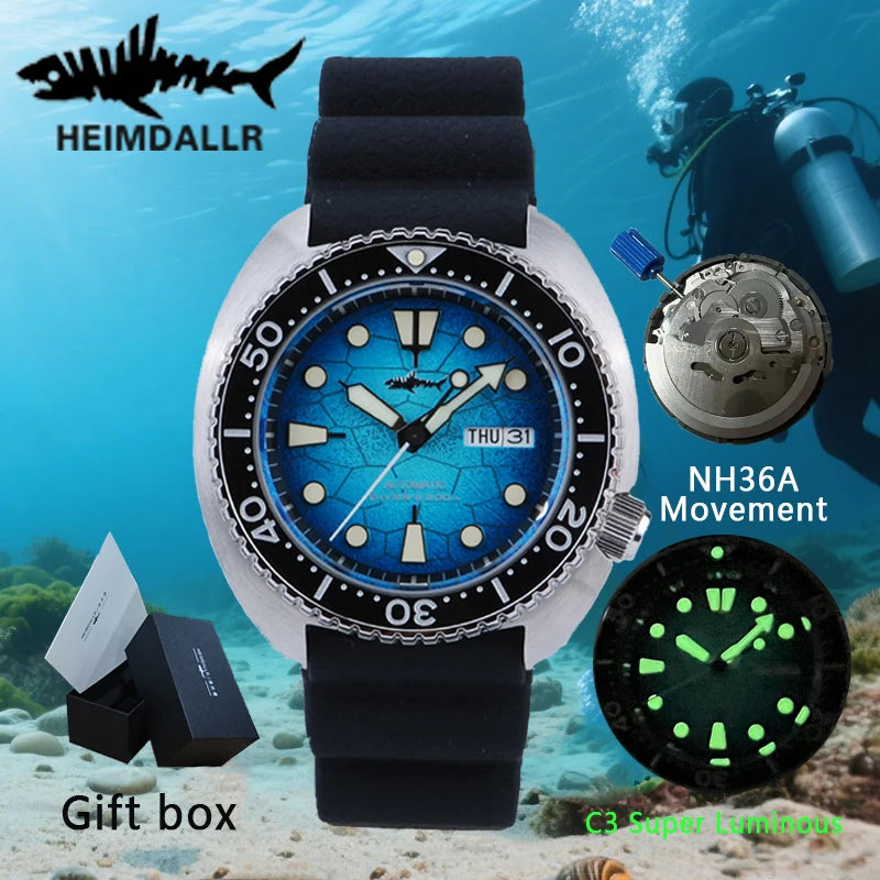 Sea Turtle Watch Heimdallr NH36 Automatic Abalone Luminous Orange