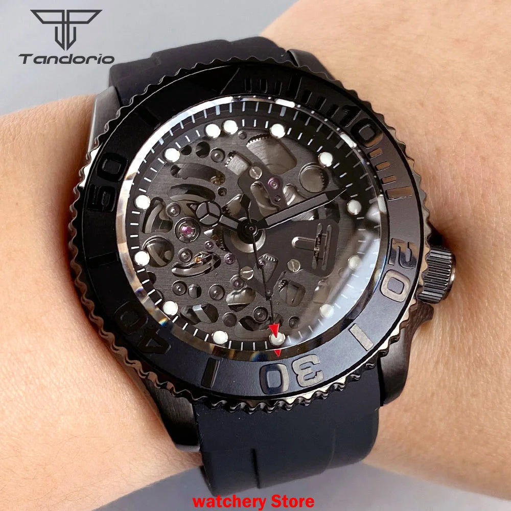 Skeleton SKX007 Black PVD Tandorio TD269S 41mm Japan NH72 Automatic Sapphire 200m Waterproof