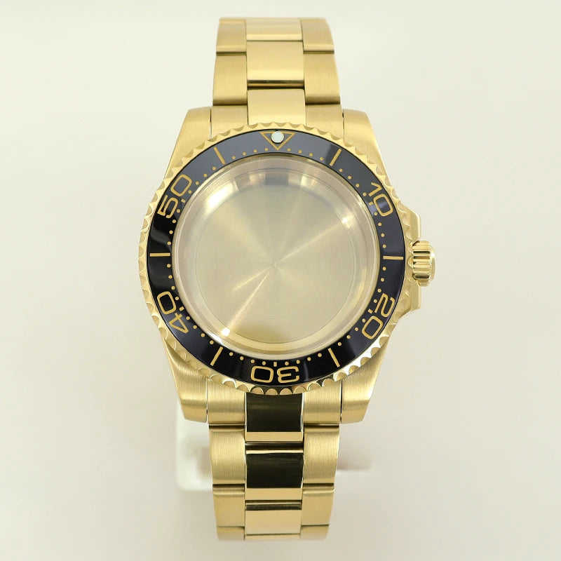 40MM PVD Gold Submariner Watch Case GMT Yacht Master Polish Strap Sapphire Glass For NH35 NH36 NH34 NH38 Miyota 8215 Eta 2824 GMT SUB Yacht 20ATM waterproof