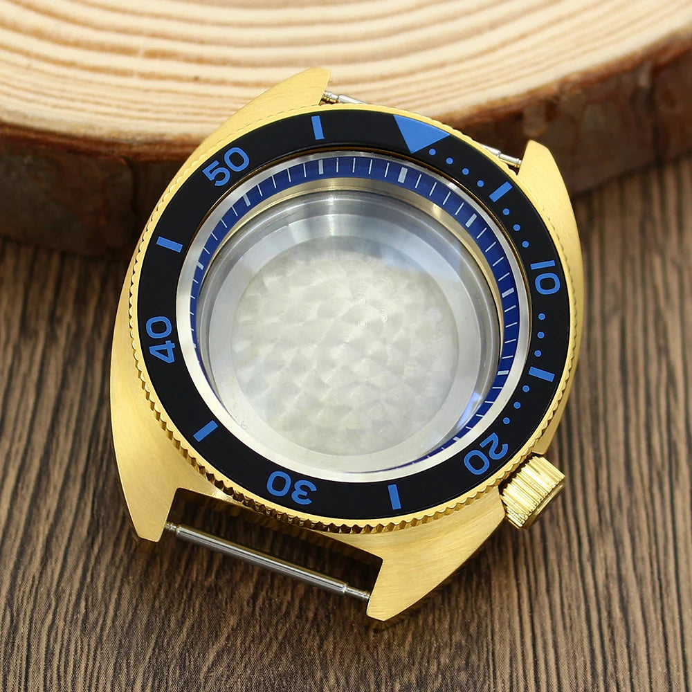 41mm Gold PVD Captain Willard Watch Case Domed Sapphire Tuna Turtle for Seiko MOD NH35 NH36 NH34 4R36 Movts Abalone Screw Crown