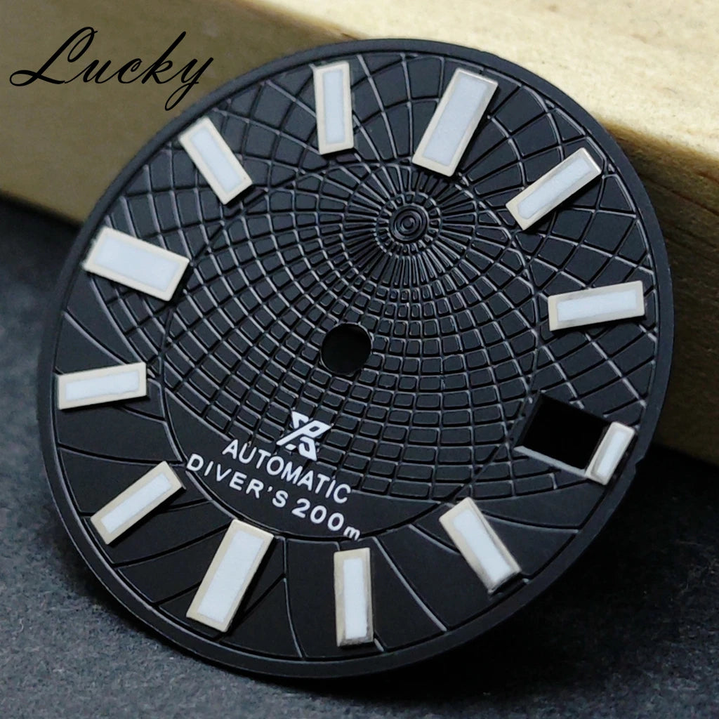 28.5mm Black Blue Green Watch Dial Green Luminous Fit NH35/NH35A/4R/7S Movement Diver's Mechanical Watch Faces Replacement Parts