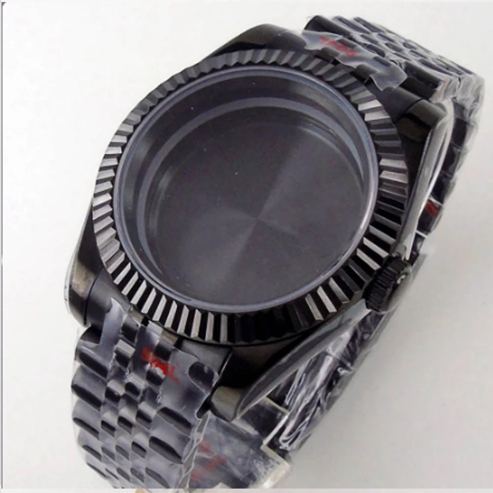 Silver / Black Fluted Watch case Luxury 36mm/39mm Sapphire watch case Two Tone case 10BARS fit NH35 NH36 NH34 ETA2824 2836 Miyota8215 PT5000 DG2813 3804 movement