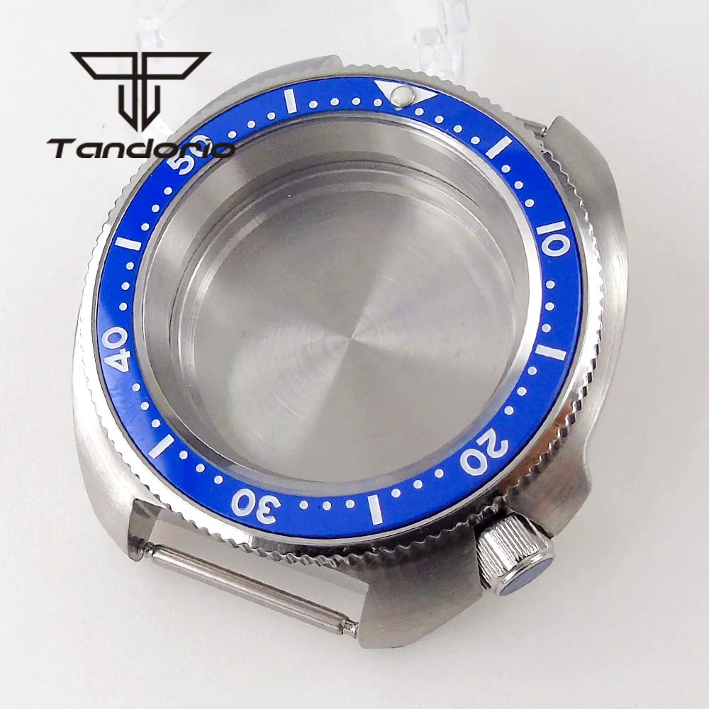 44mm Captain Willard Watch Case Stainless Steel Brushed Turtle Abalone 6105 Watch Case 20BAR Sapphire Glass Ceramic Rotating Bezel Fit NH34 NH35 NH36 ETA2824 PT5000 Movt