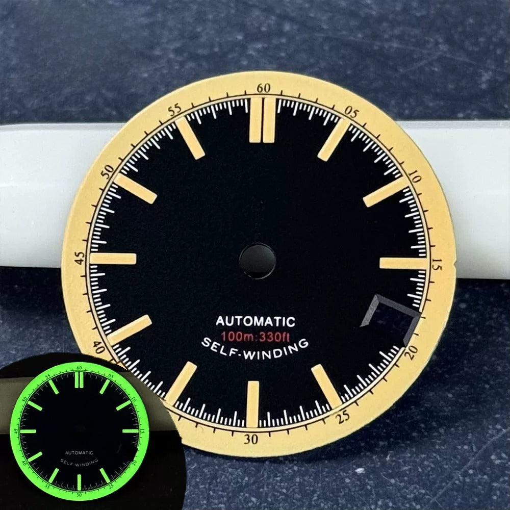 28.5MM retro navy blue black dial for SKX NH35 NH34 calendar window diving watch modification