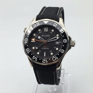 BLIGER 41mm NH34 GMT Automatic Blue Ceramic Bezel Sapphire Glass Black - Tandorio Watches