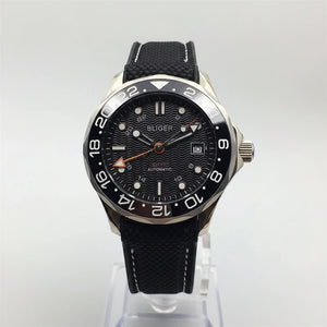 BLIGER 41mm NH34 GMT Automatic Blue Ceramic Bezel Sapphire Glass Black - Tandorio Watches