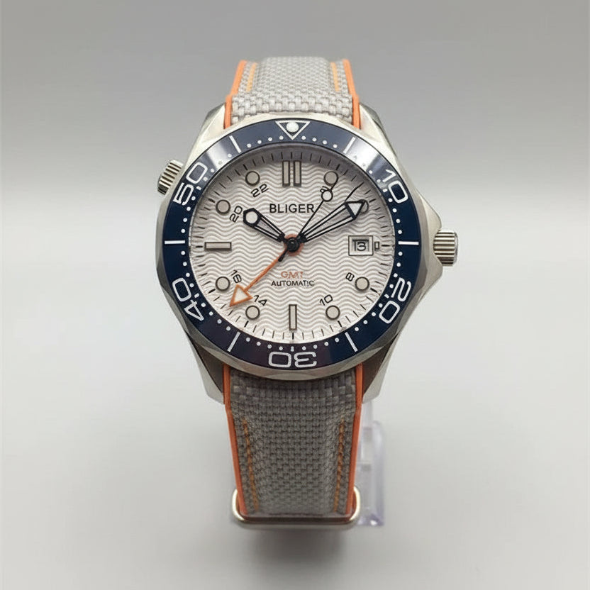 BLIGER 41mm NH34 GMT Automatic Blue Ceramic Bezel Sapphire Glass Black - Tandorio Watches