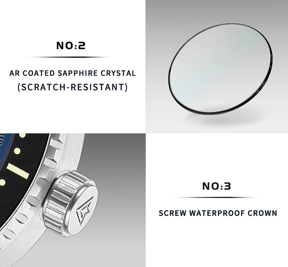 CADISEN C8245 Diver AR Sapphire MIYOTA 8215 Mechanical Wristwatch Ceramic Ring 10Bar Luminous - Tandorio Watches