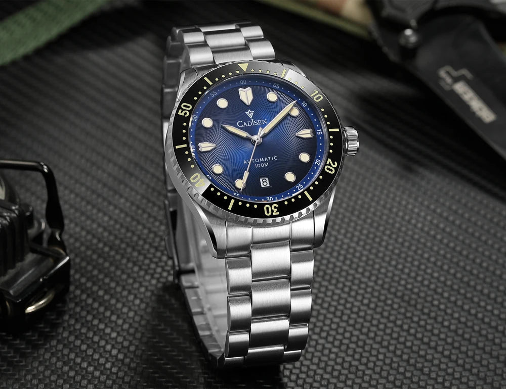 CADISEN C8245 Diver AR Sapphire MIYOTA 8215 Mechanical Wristwatch Ceramic Ring 10Bar Luminous - Tandorio Watches