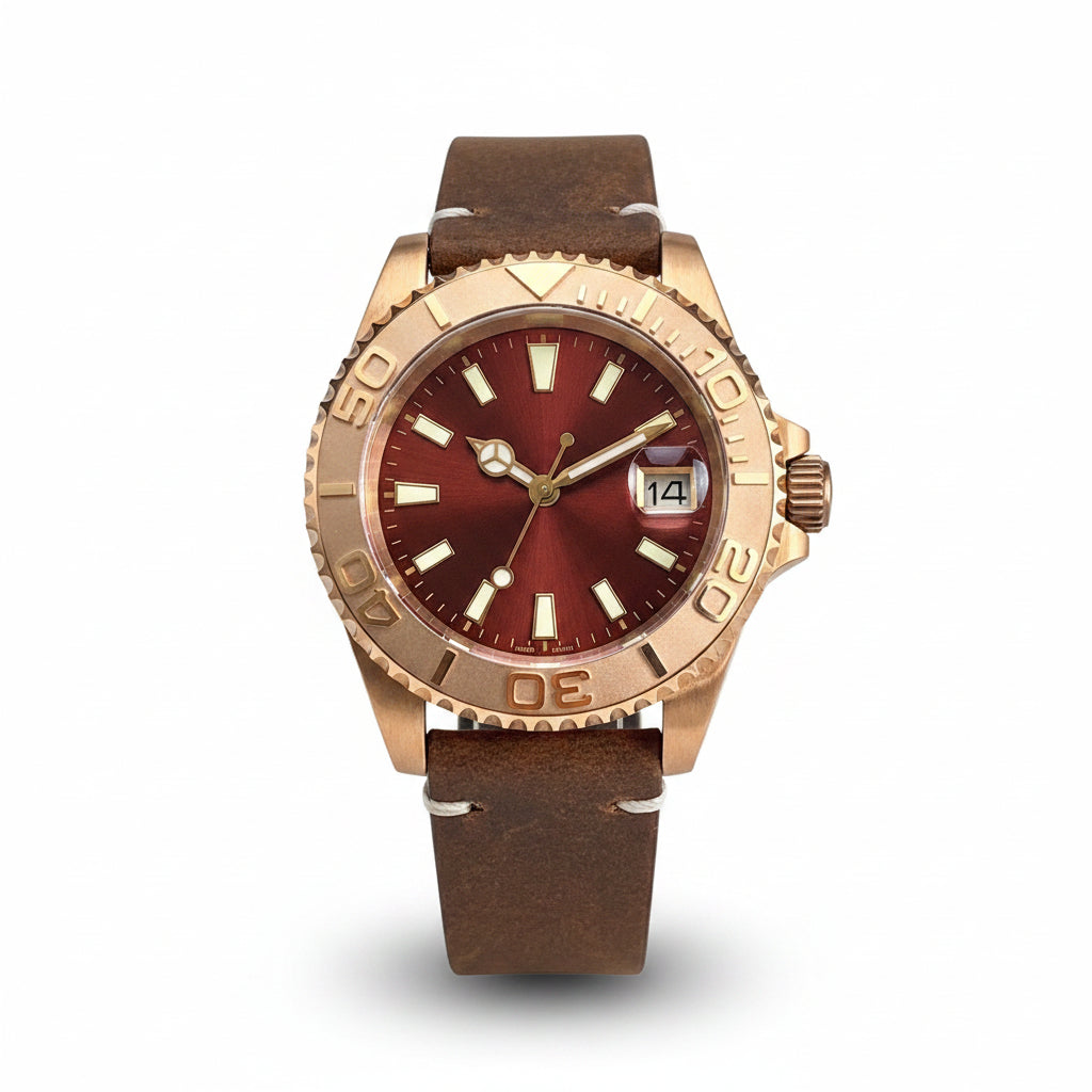 Solid Bronze Yacht Master Watch 40mm Tandorio TD232K CUSN8 NH35A Sapphire 20Bar